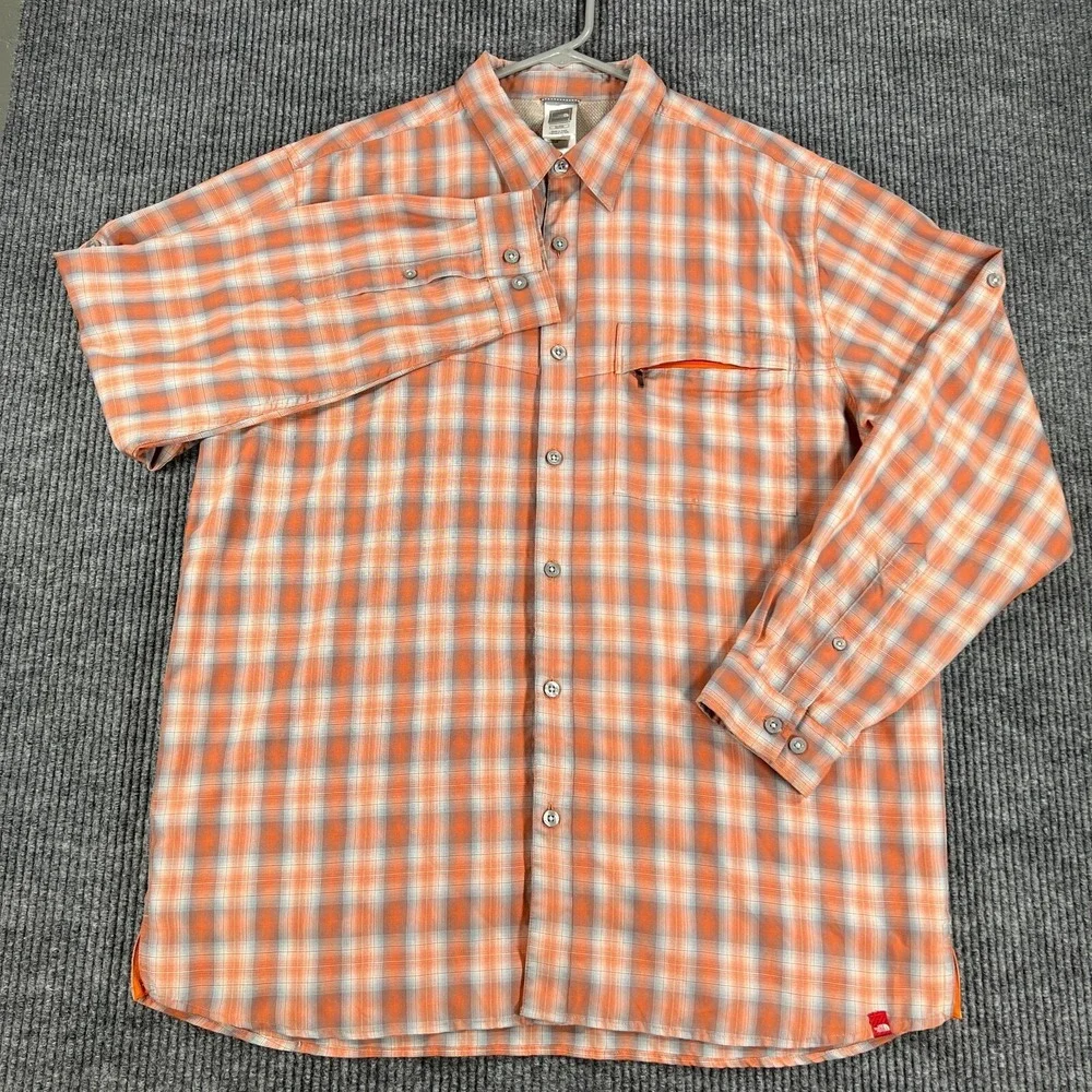 The North Face Shirt Mens XL Extra Large Orange Plaid Long Sleeve Button‎ Up